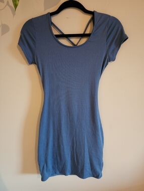 Rue21 Dusty Blue Ribbed Knit Crisscross Back Mini Dress – Size Small